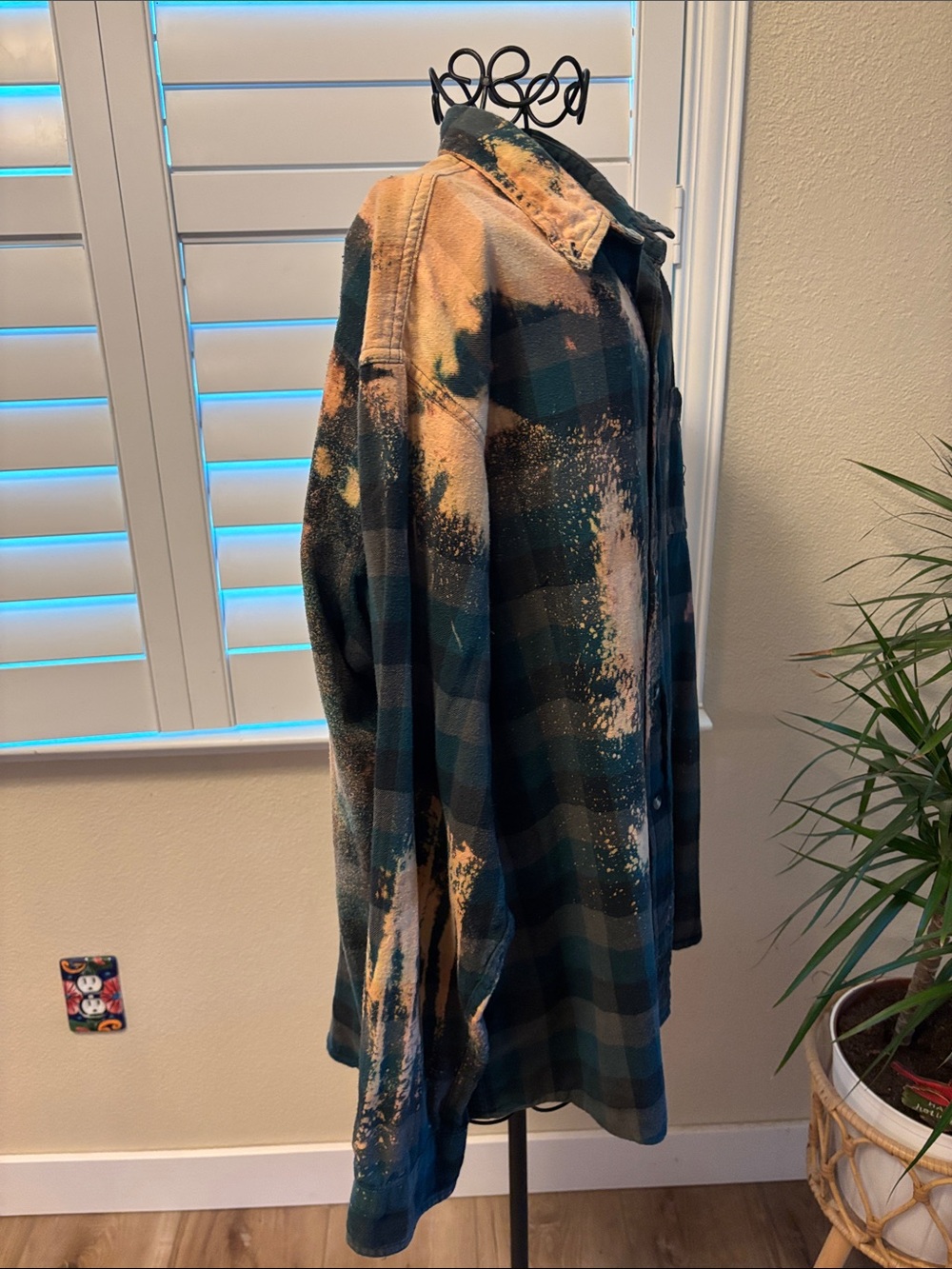 Handmade one of kind distressed flannel with Colorful Highland Cow Patch - Picture 3 of 6